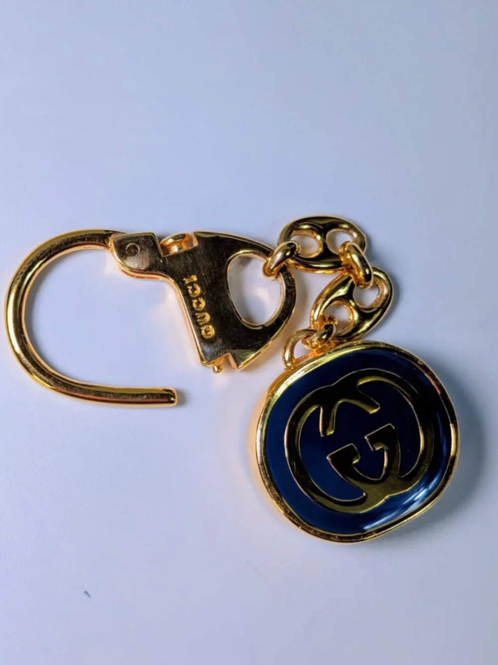 Gucci Vintage Gold Tone GG Logo Embossed Circle Bag Charm